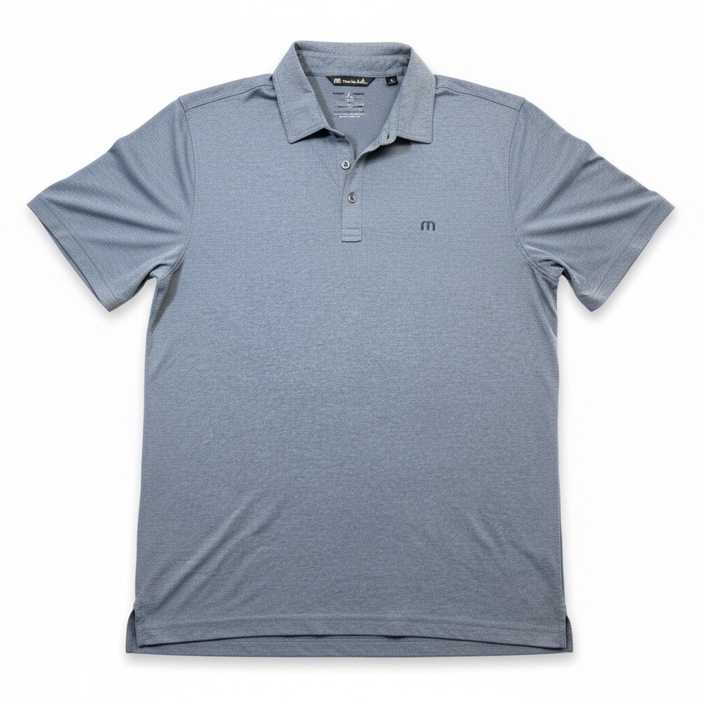Travis Mathew Polo Shirt Men's XL Heather Stripe Stretch Golf Performance Blue